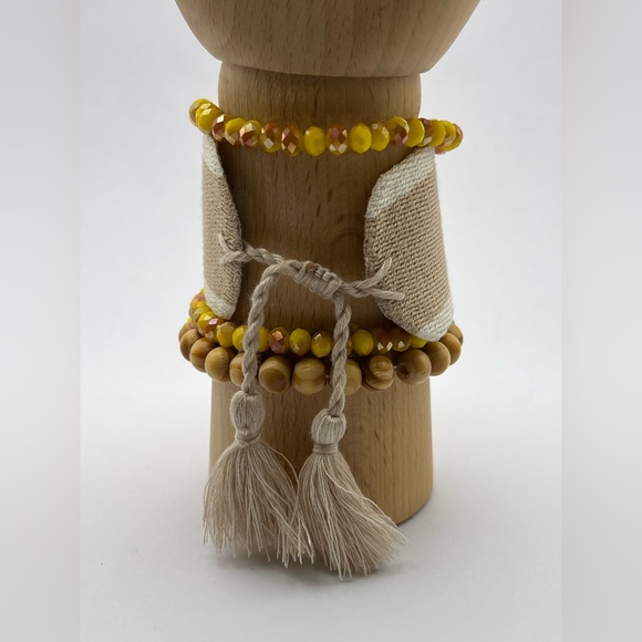 Bohemian Layered Bracelets Set - Embroidery Bracelet Cuff with Bead Bracelet Set - Picture 4 of 9
